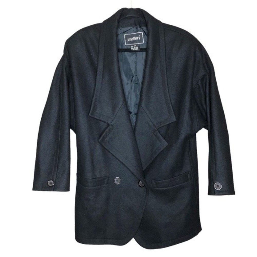 J.gallery Vintage‎ wool blend black Full lined buttoned peacoat jacket size 9/10